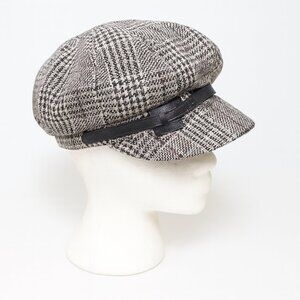 Vintage Plaid Houndstooth Newsboy Cap Baker Boy Hat Black White Red Tweed